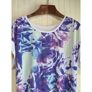 APT. 9 Shirt Womens XL Multicolor Floral Print Short Sleeve Tunic Top Casual